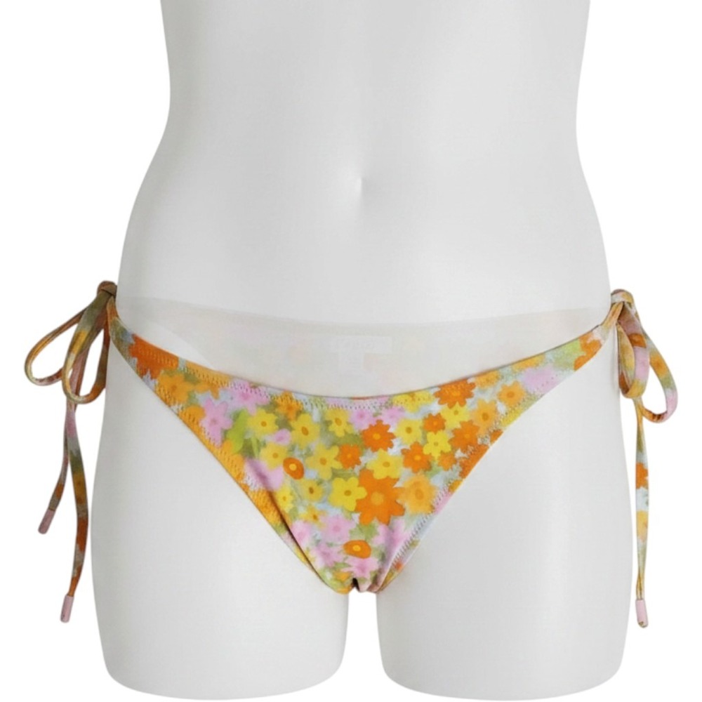 Blackbough Bikini Bottom Womens S Yellow Floral Side Ties Swim Beach Resort Pool